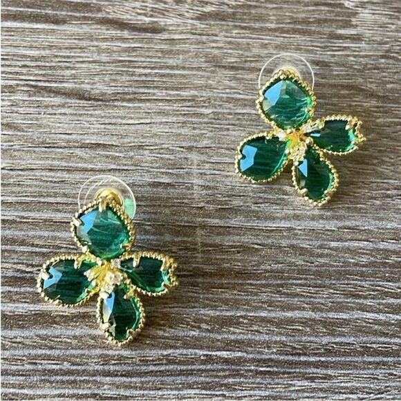 Green flower earrings N335 - Picture 7 of 8